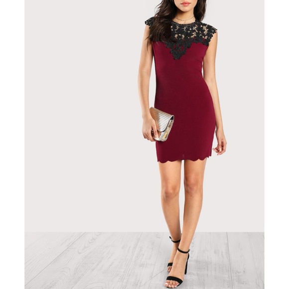 HP - Contrast Guipure Lace Shoulder Fitted Dress - Picture 7 of 8